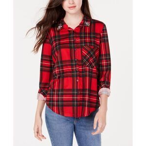 Project 28 Nyc Juniors Embellished Plaid Button Up Shirt